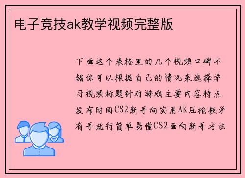 电子竞技ak教学视频完整版